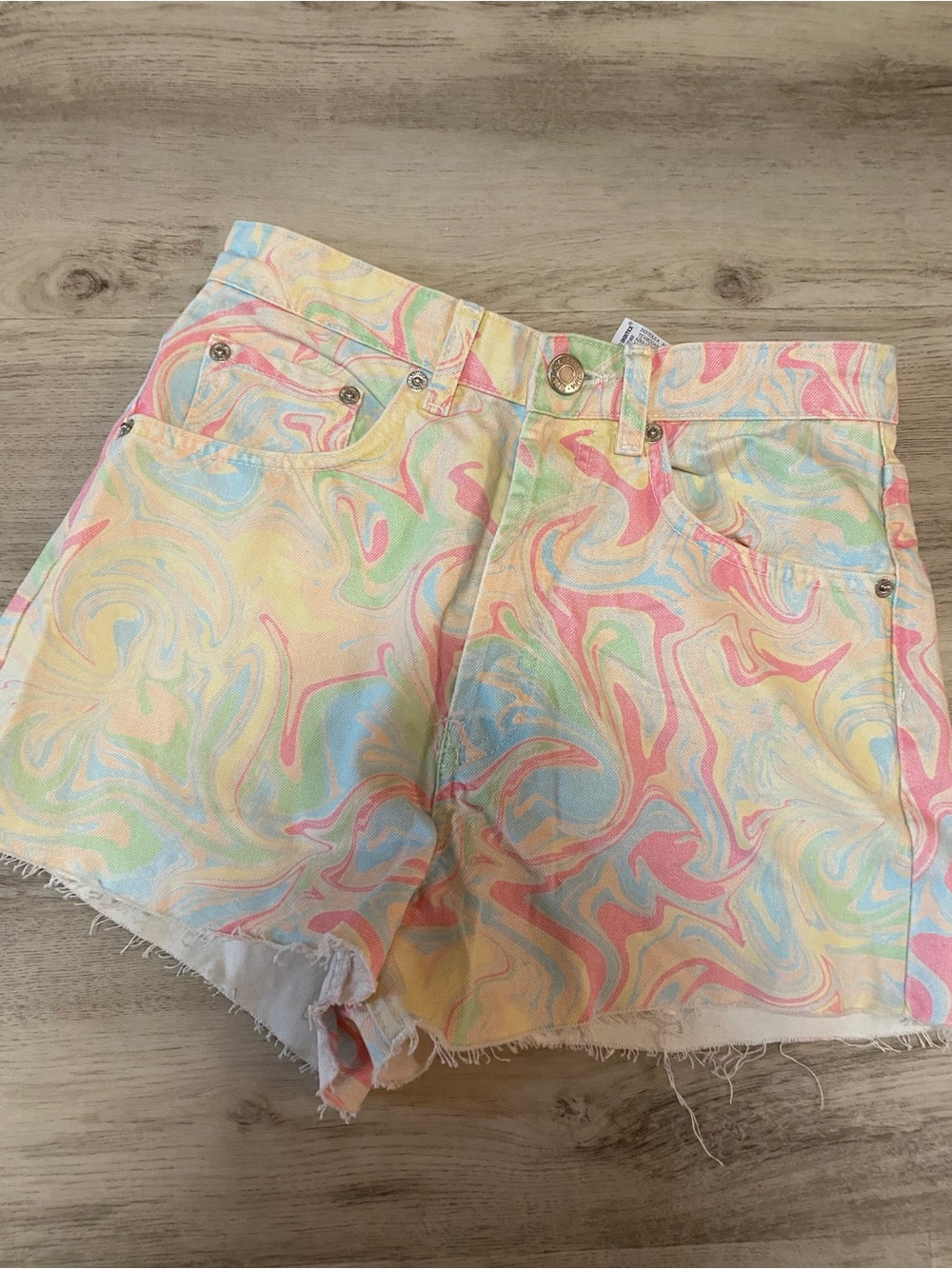 Zara Rainbow Marble High-Rise Denim Shorts- NWOT - Picture 14 of 15